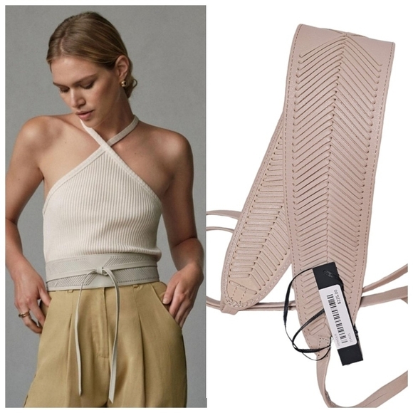 NWT B-Low The Belt Genuine Leather Kai Wrap Belt In Nude Beige OS Neutral Woven - Picture 1 of 9